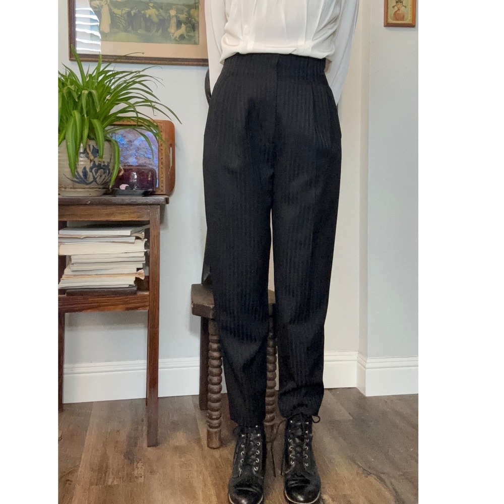 Vintage 80s Charles Jourdan Paris Black Wool Striped Trousers pants France